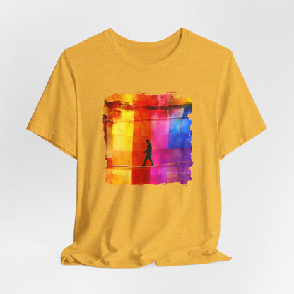 Colorful Abstract Slackline T-shirt | Slackline Highline Shirt - Rainbow Cubic Splatter Paint Design