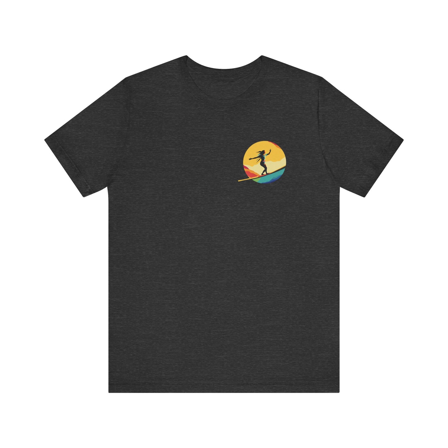 Slackline Shirt with Colorful Rainbow Moon Design Silhouette - Slackline/Highline Chest Icon Shirt