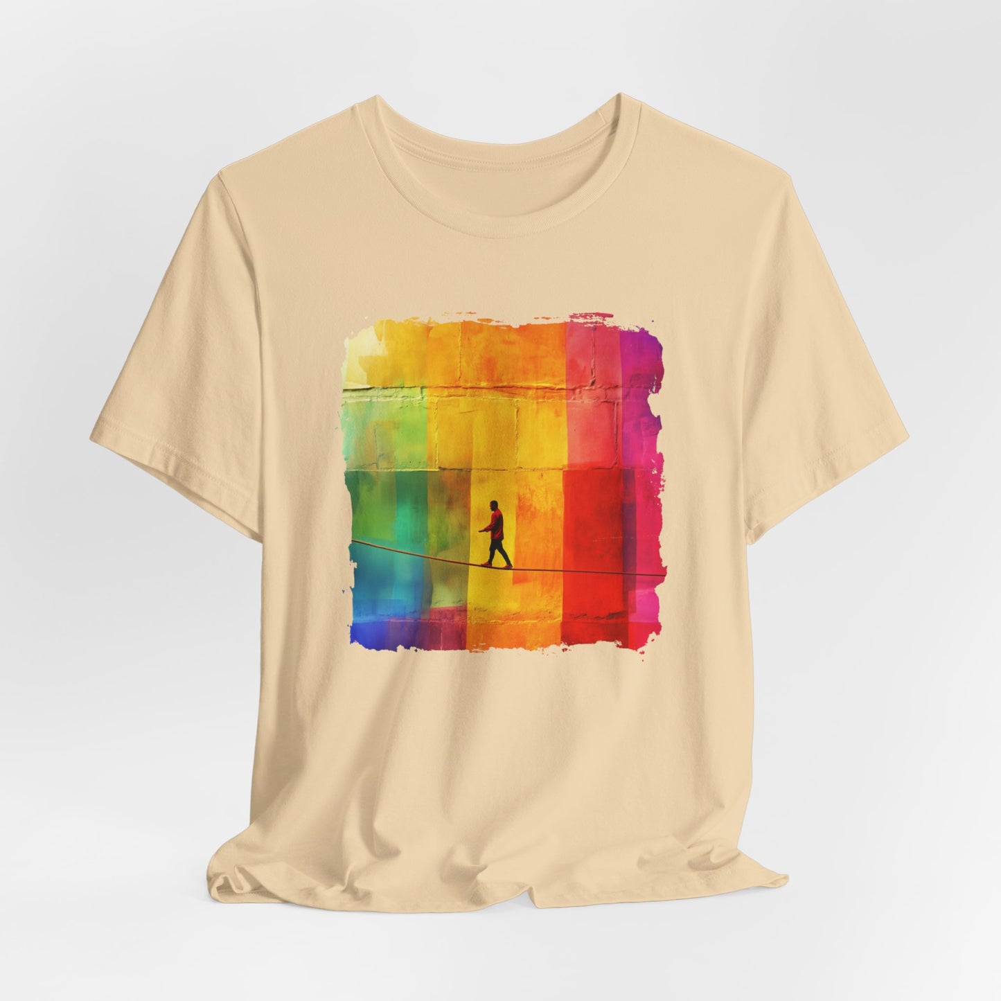 Colorful Abstract Slackline T-shirt | Slackline Highline Shirt - Rainbow Cubic Splatter Paint Design