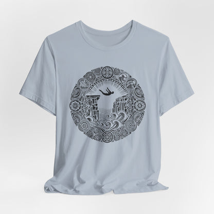 Mandala Style Cliff Jumping T-shirt for Outdoor Enthusiast and Adventure Lovers