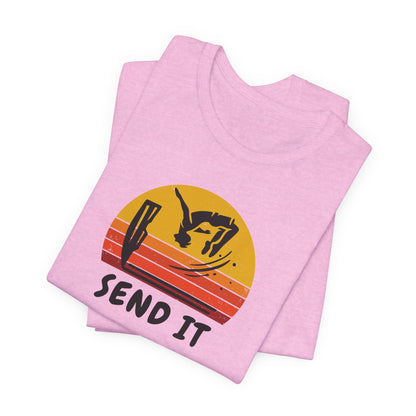 Retro "Send It" T-Shirt for Adrenaline Junkie | Cliff Jumping, Tricker, Parkour Athletes, Thrill Seeker Shirt