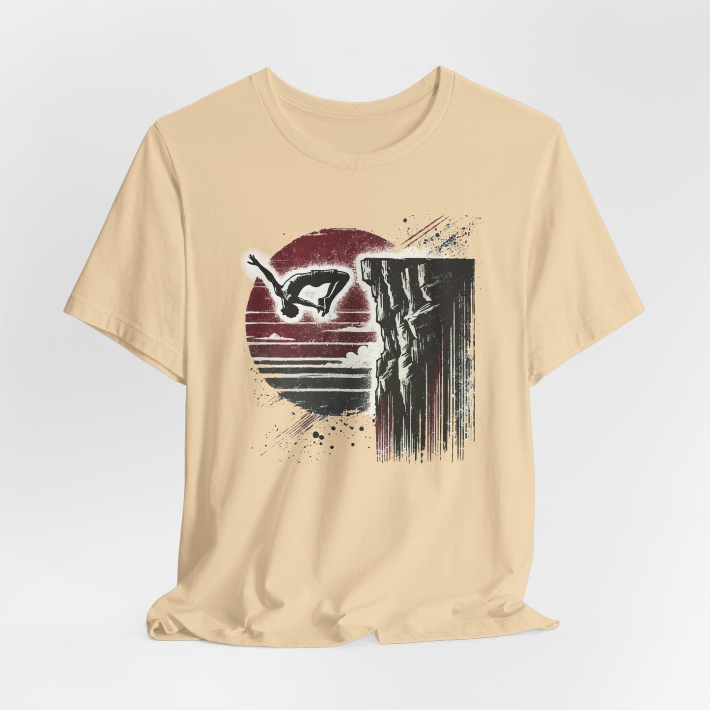 Distressed Grunge Cliff Jumping Graphic Tee | Cliff Jump Shirt for Outdoorsy Adventure Seekers