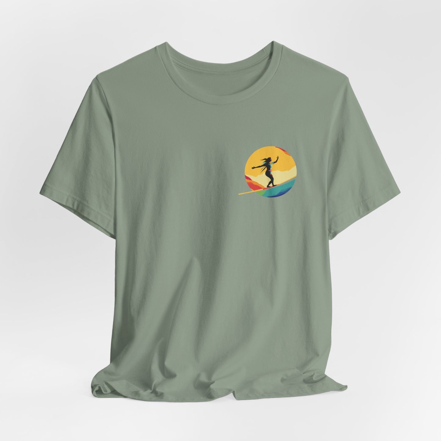 Slackline Shirt with Colorful Rainbow Moon Design Silhouette - Slackline/Highline Chest Icon Shirt