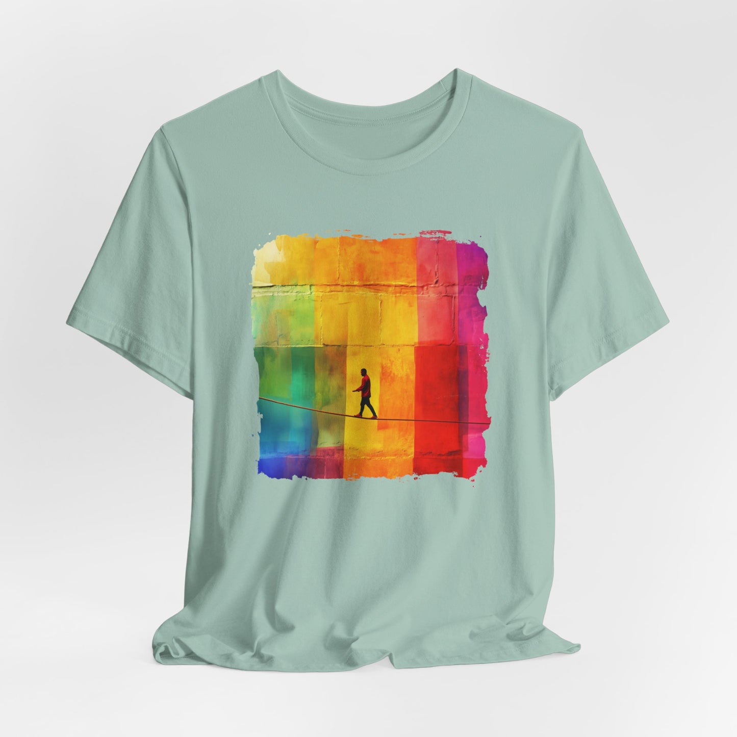 Colorful Abstract Slackline T-shirt | Slackline Highline Shirt - Rainbow Cubic Splatter Paint Design