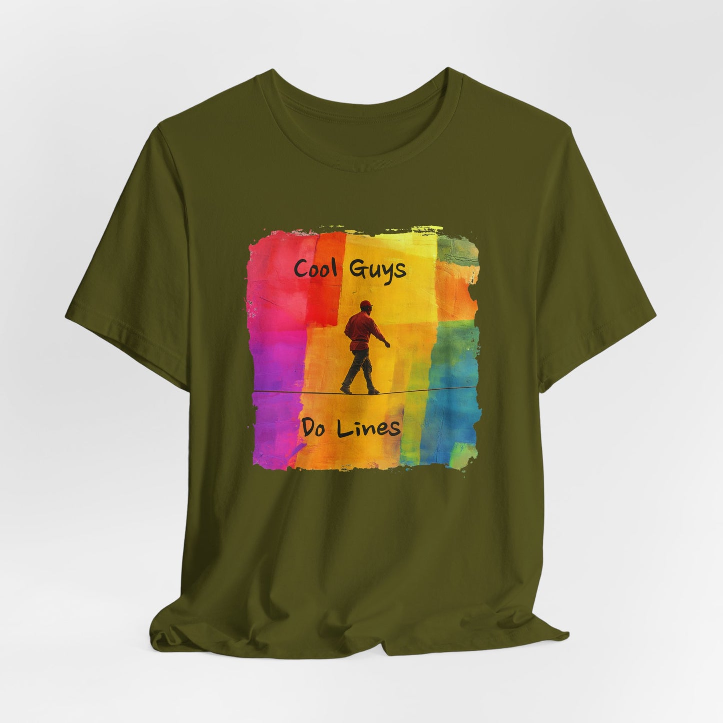 "Yeah, I Do Lines" Funny Slackline T-shirt | Colorful Abstract Slackline Highline Shirt - Rainbow Cubic Splatter Paint Design