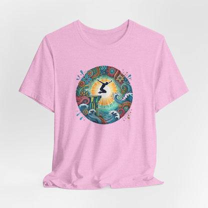 Mandala Style Cliff Jumping T-shirt for Outdoor Enthusiast - Colorful Mandala Art Design