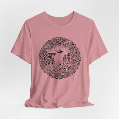 Mandala Style Cliff Jumping T-shirt for Outdoor Enthusiast and Adventure Lovers