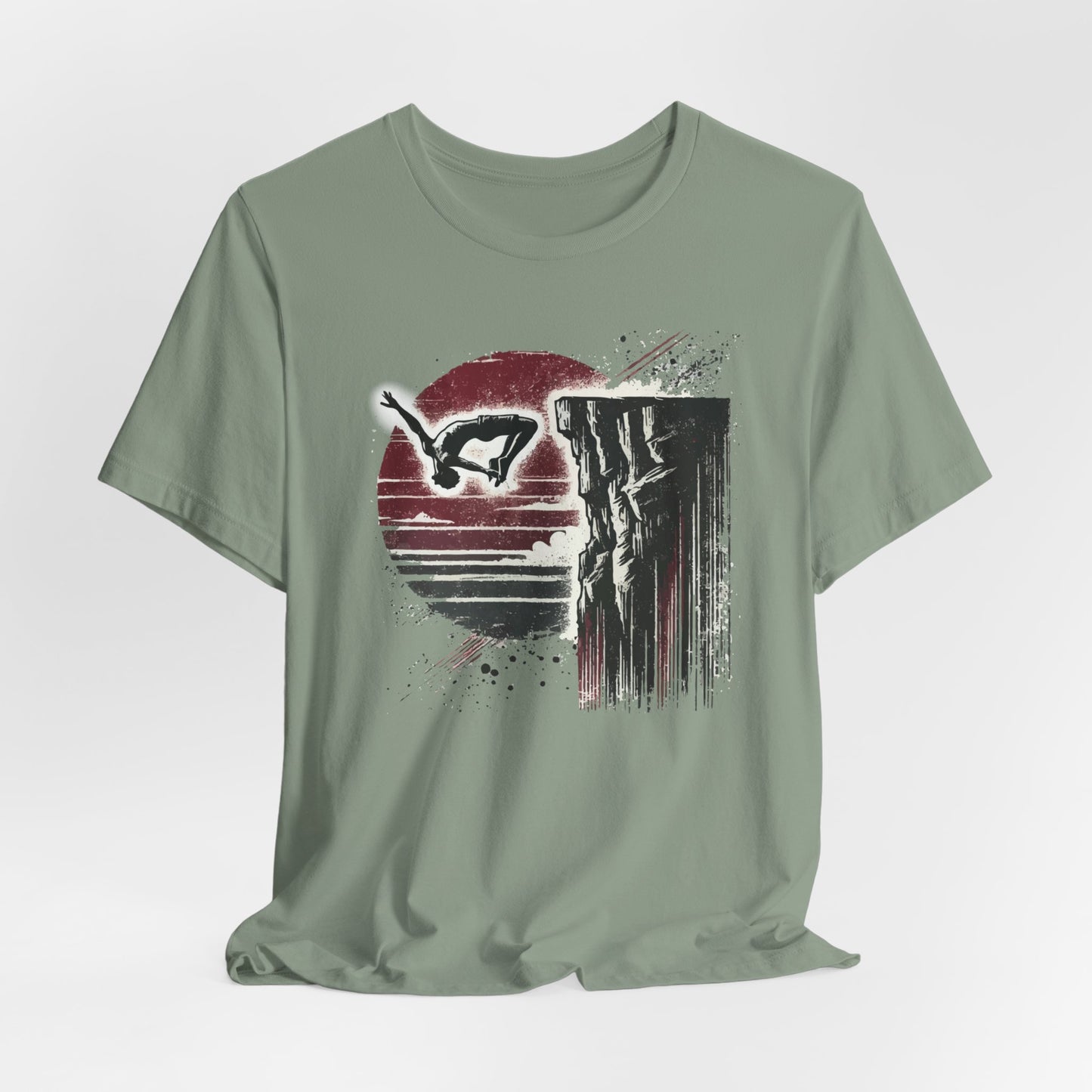 Distressed Grunge Cliff Jumping Graphic Tee | Cliff Jump Shirt for Outdoorsy Adventure Seekers