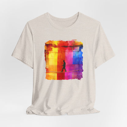 Colorful Abstract Slackline T-shirt | Slackline Highline Shirt - Rainbow Cubic Splatter Paint Design