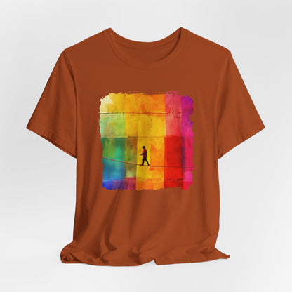 Colorful Abstract Slackline T-shirt | Slackline Highline Shirt - Rainbow Cubic Splatter Paint Design