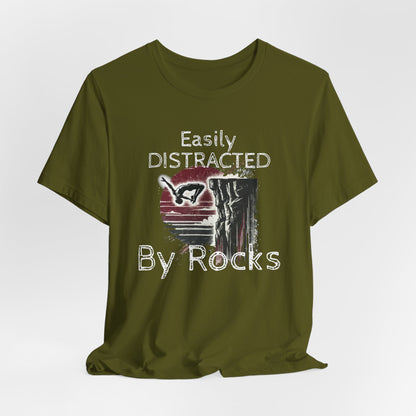 "Easily Distracted by Rocks" Cliff Jumping T-shirt | Distressed Grunge Style, Funny Shirt for Outdoor Enthusiasts