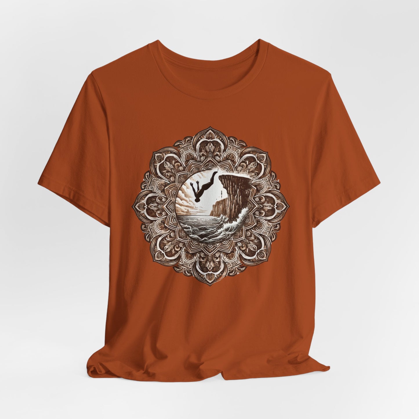 Mandala Style Cliff Jumping T-shirt for Outdoor Enthusiast and Adventure Lovers