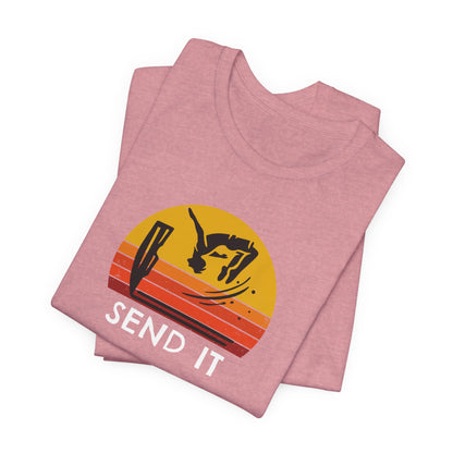 Retro "Send It" T-Shirt for Adrenaline Junkie | Cliff Jumping, Tricker, Parkour Athletes, Thrill Seeker Shirt