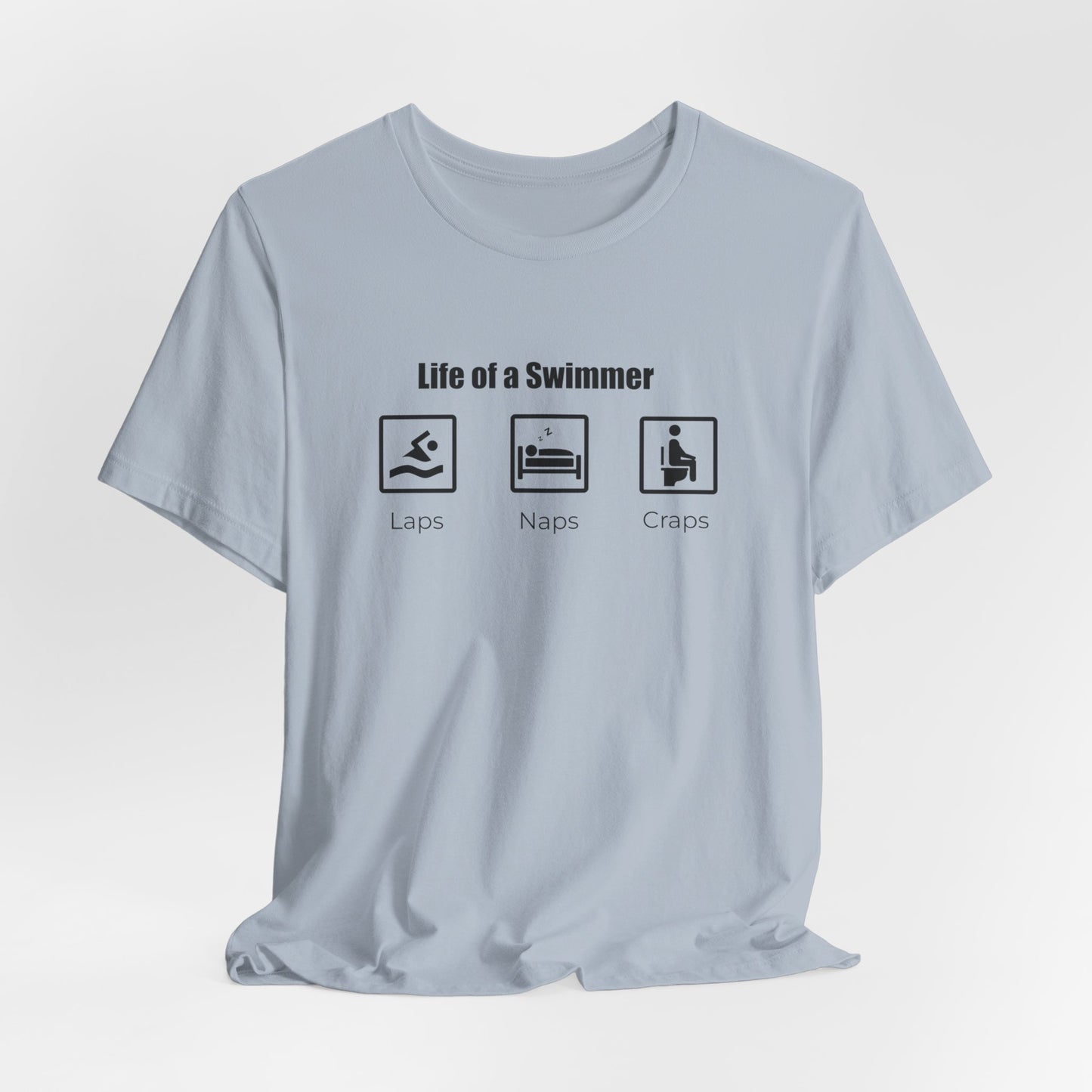 "Naps. Laps. Craps" Funny Swim Shirt | Swim Life Swimmer T-Shirt | Minimalist Icon Design, HILARIOUS!