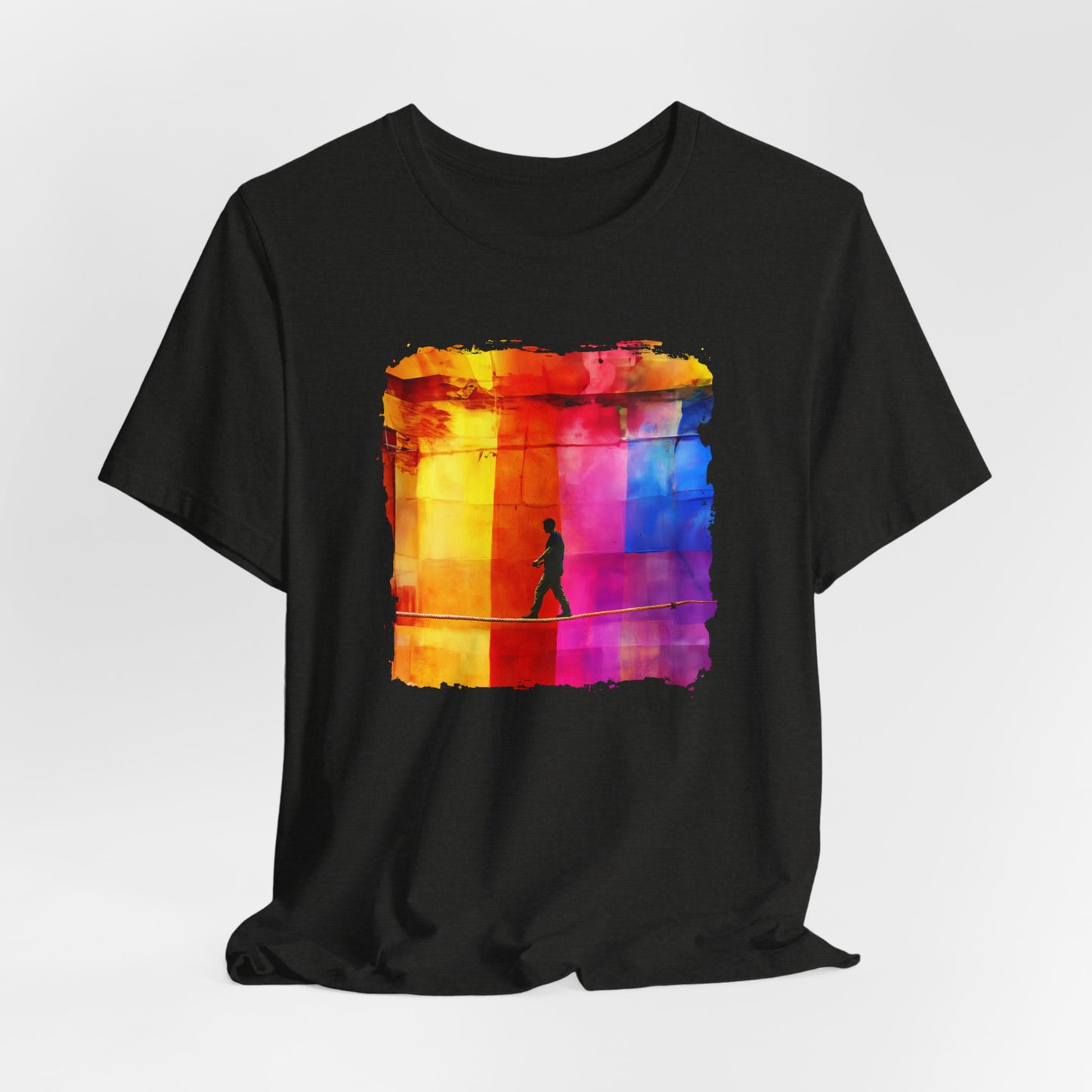 Colorful Abstract Slackline T-shirt | Slackline Highline Shirt - Rainbow Cubic Splatter Paint Design