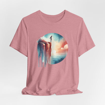 Watercolor Cliff Jumping T-Shirt with Dreamy Adventure Design