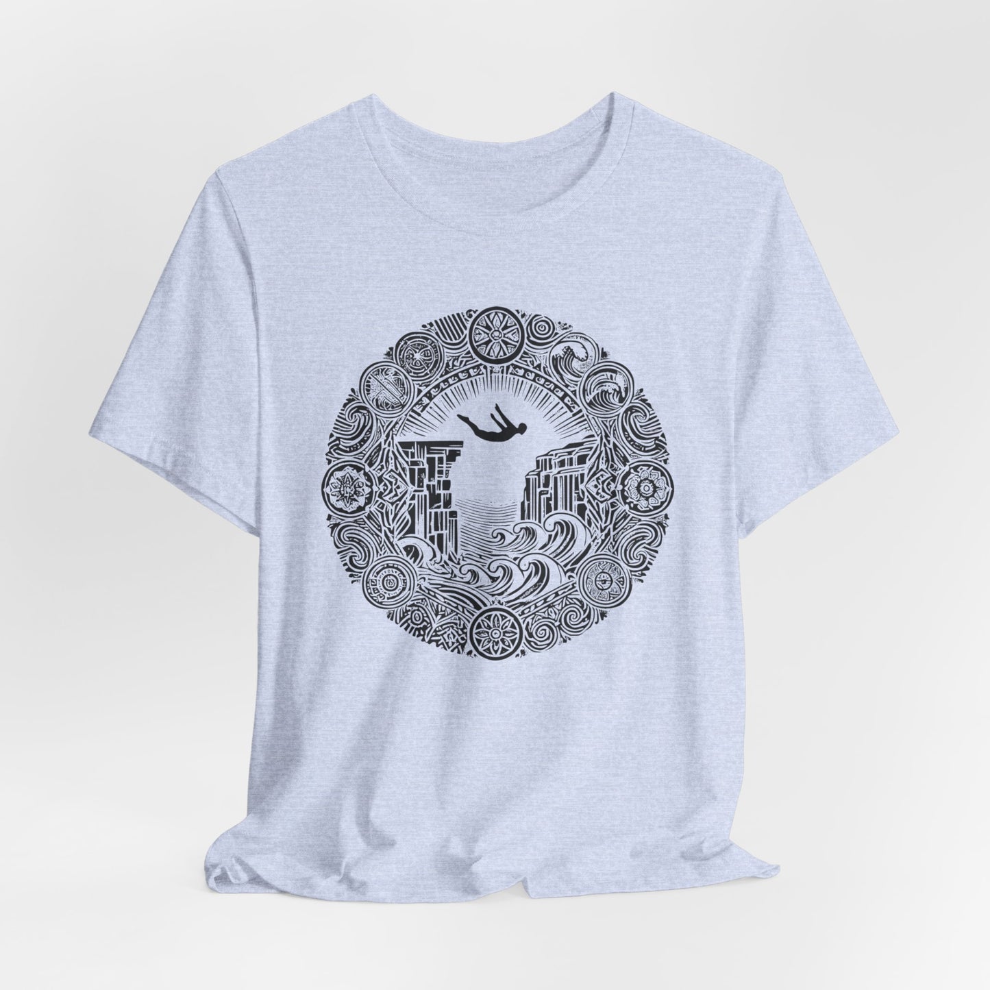 Mandala Style Cliff Jumping T-shirt for Outdoor Enthusiast and Adventure Lovers