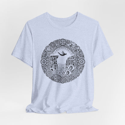 Mandala Style Cliff Jumping T-shirt for Outdoor Enthusiast and Adventure Lovers