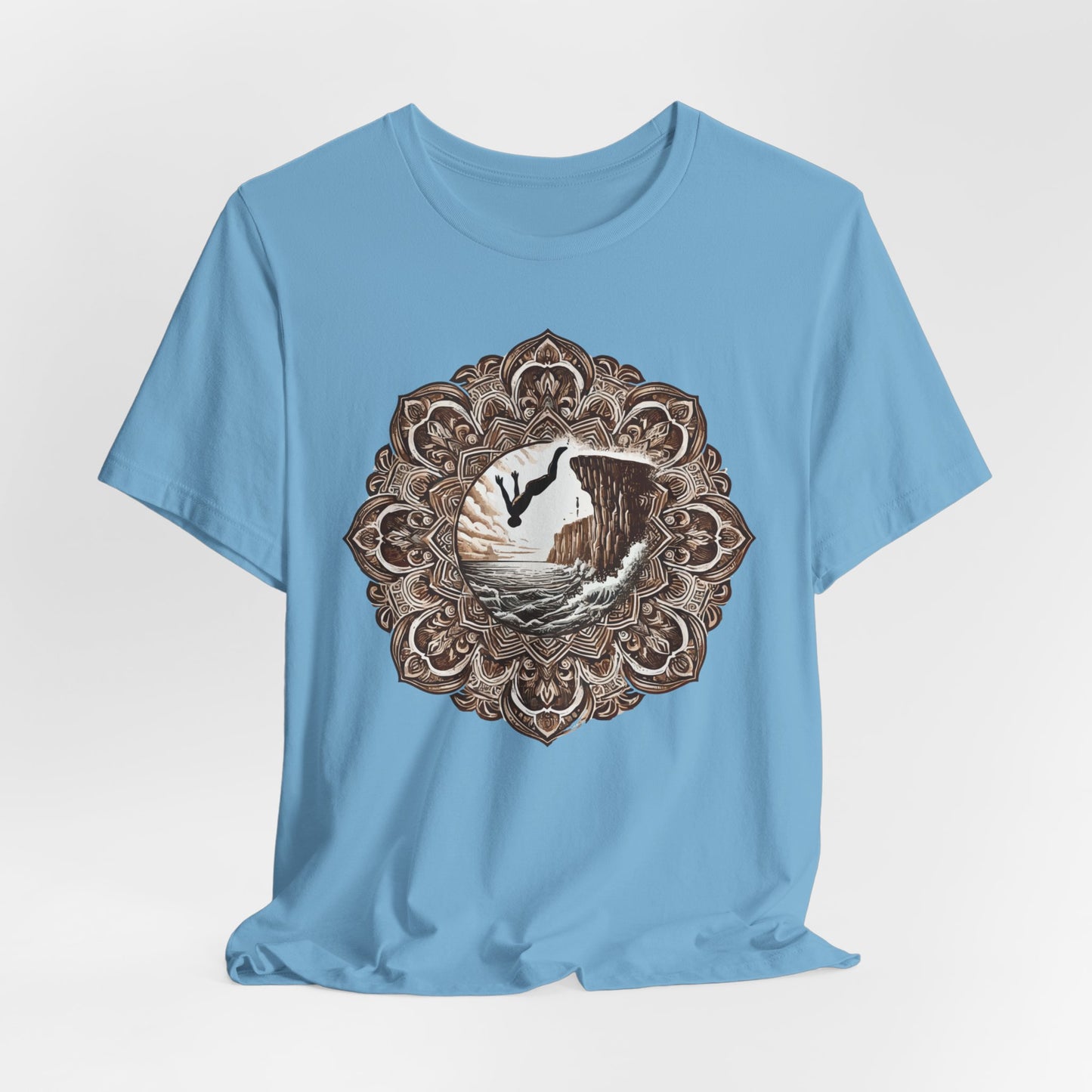 Mandala Style Cliff Jumping T-shirt for Outdoor Enthusiast and Adventure Lovers