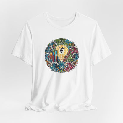 Mandala Style Cliff Jumping T-shirt for Outdoor Enthusiast - Colorful Mandala Art Design