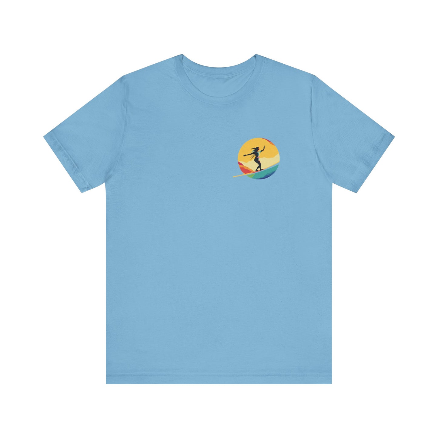 Slackline Shirt with Colorful Rainbow Moon Design Silhouette - Slackline/Highline Chest Icon Shirt