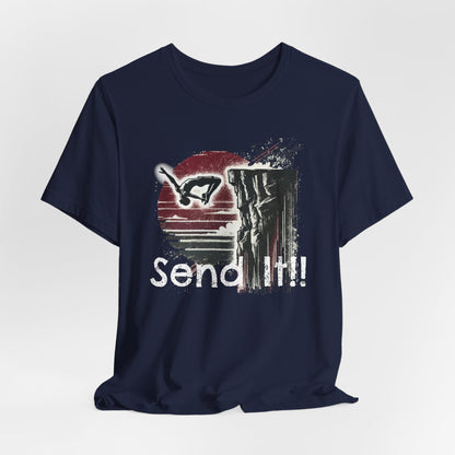 Grunge Distressed "Send It" Cliff Jumping Shirt - Graphic Tee for Thrill Seeker and Adventure Lovers