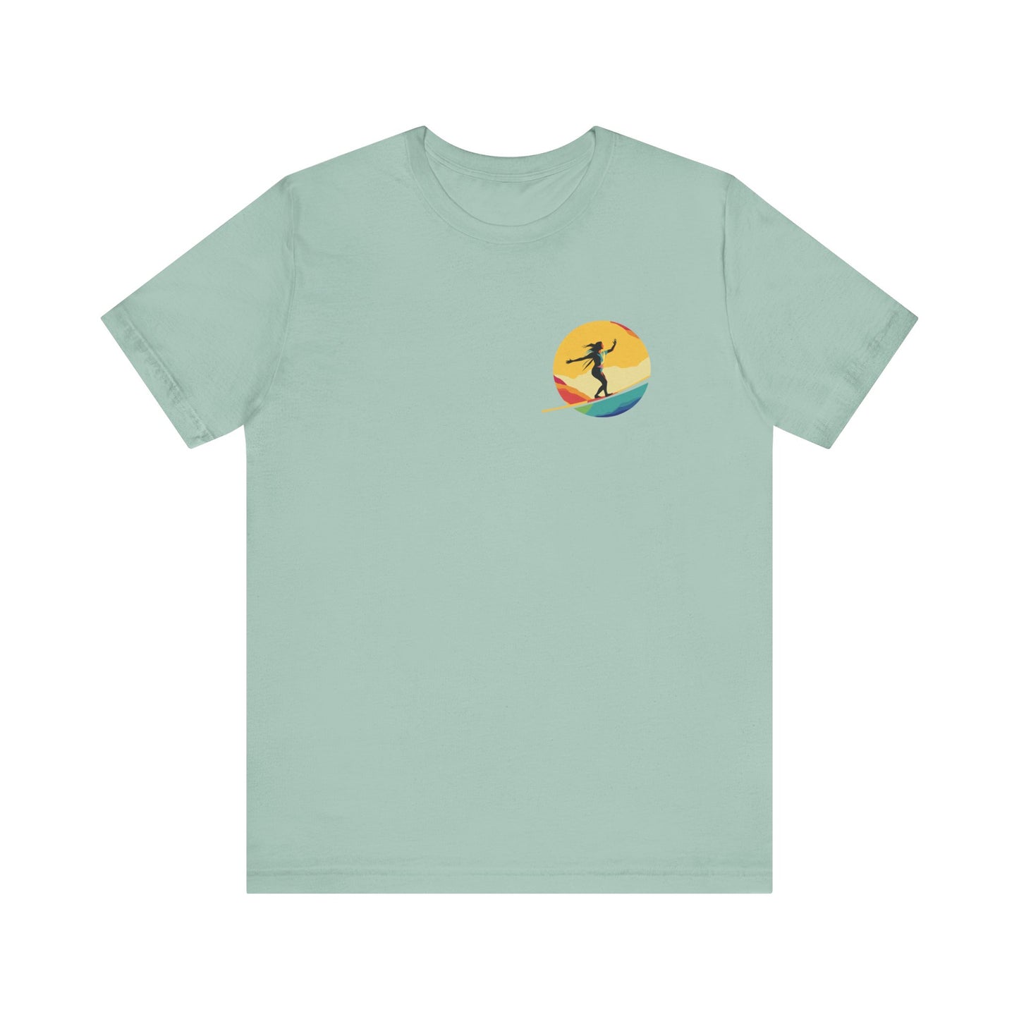 Slackline Shirt with Colorful Rainbow Moon Design Silhouette - Slackline/Highline Chest Icon Shirt