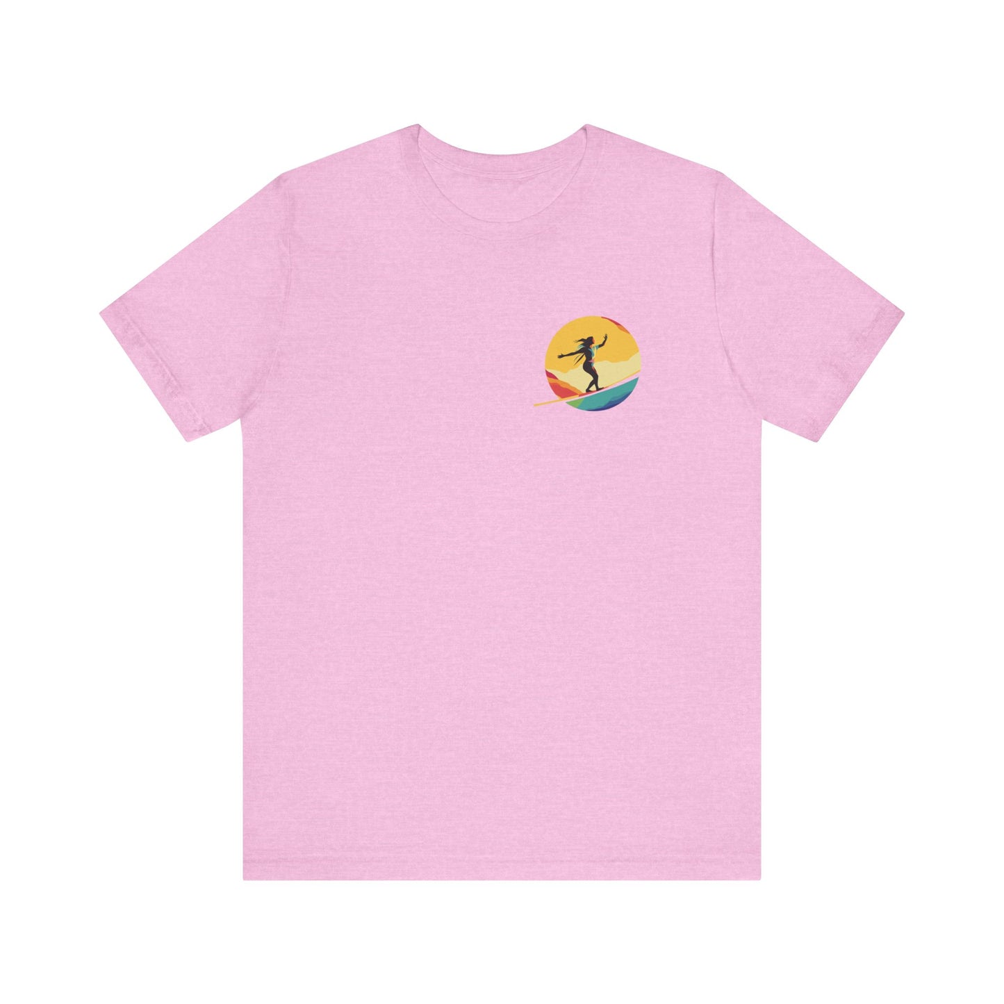 Slackline Shirt with Colorful Rainbow Moon Design Silhouette - Slackline/Highline Chest Icon Shirt