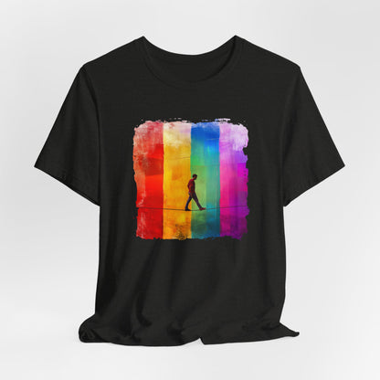 Colorful Abstract Slackline T-shirt | Slackline Highline Shirt - Rainbow Cubic Splatter Paint Design