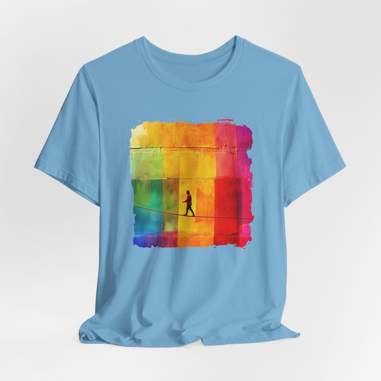 Colorful Abstract Slackline T-shirt | Slackline Highline Shirt - Rainbow Cubic Splatter Paint Design