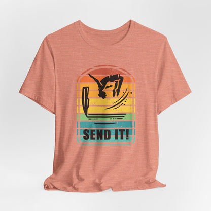 Retro "Send It" T-Shirt for Adrenaline Junkie | Cliff Jumping, Tricker, Parkour Athletes, Thrill Seeker Shirt