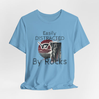 "Easily Distracted by Rocks" Cliff Jumping T-shirt | Distressed Grunge Style, Funny Shirt for Outdoor Enthusiasts