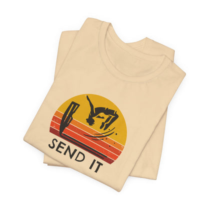 Retro "Send It" T-Shirt for Adrenaline Junkie | Cliff Jumping, Tricker, Parkour Athletes, Thrill Seeker Shirt