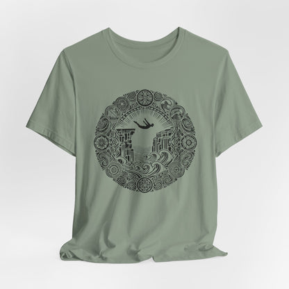 Mandala Style Cliff Jumping T-shirt for Outdoor Enthusiast and Adventure Lovers