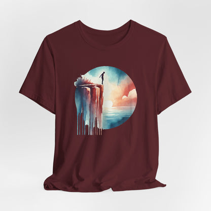 Watercolor Cliff Jumping T-Shirt with Dreamy Adventure Design