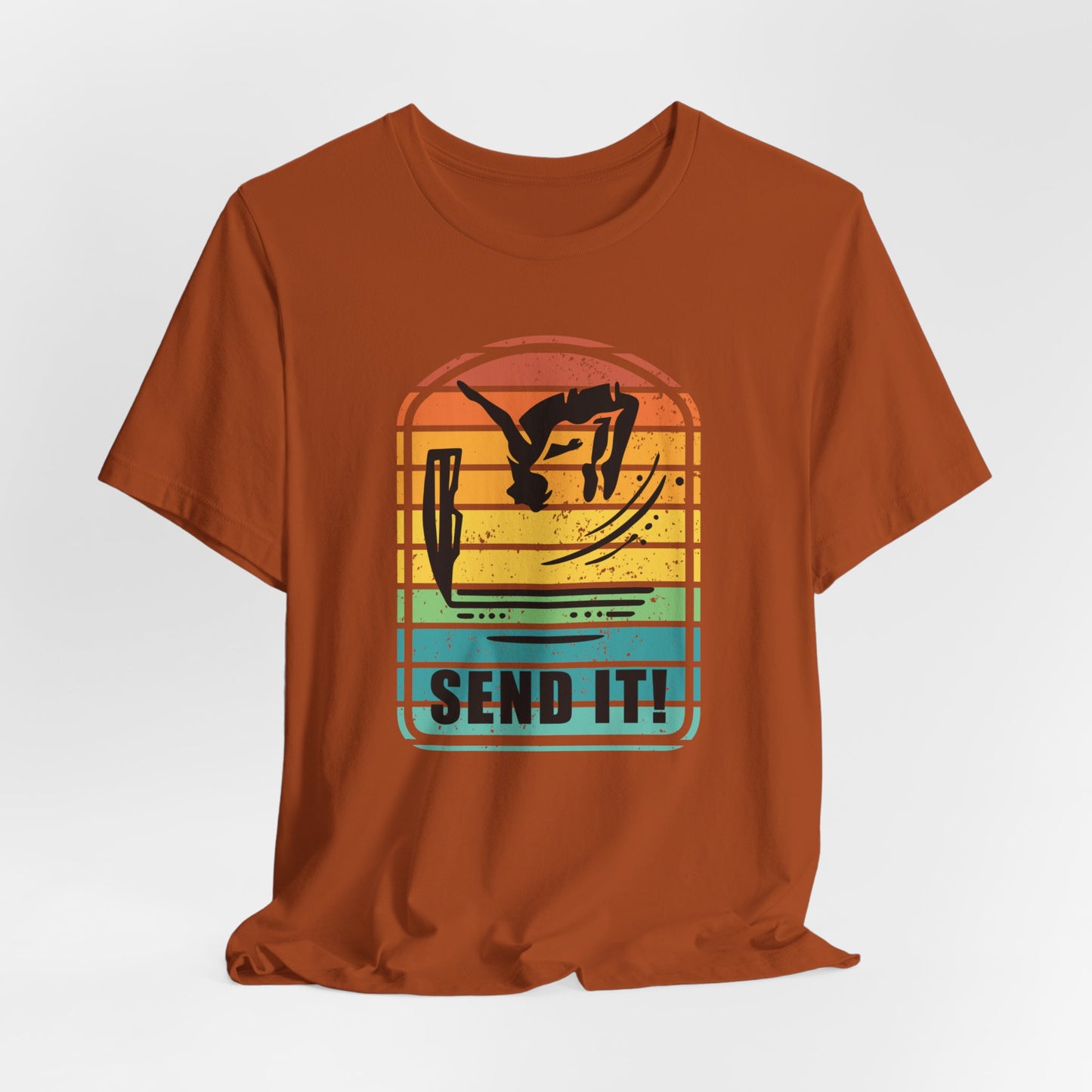 Retro "Send It" T-Shirt for Adrenaline Junkie | Cliff Jumping, Tricker, Parkour Athletes, Thrill Seeker Shirt