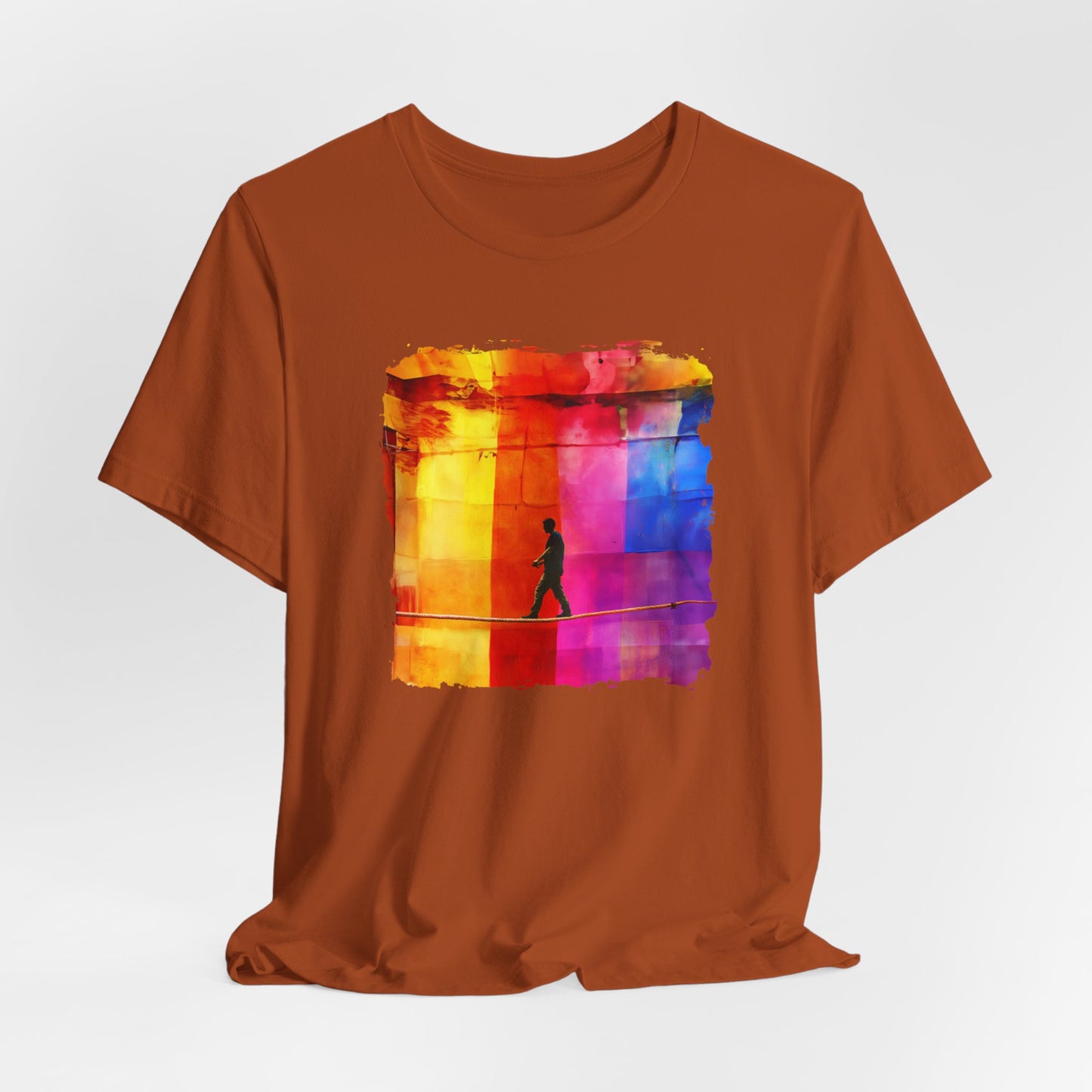 Colorful Abstract Slackline T-shirt | Slackline Highline Shirt - Rainbow Cubic Splatter Paint Design