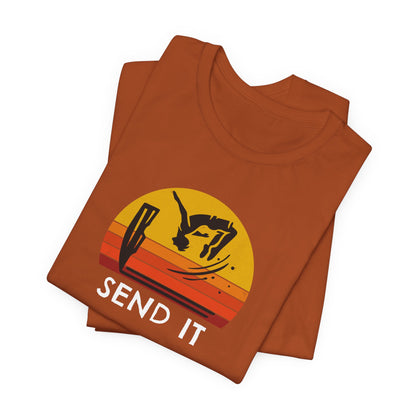 Retro "Send It" T-Shirt for Adrenaline Junkie | Cliff Jumping, Tricker, Parkour Athletes, Thrill Seeker Shirt