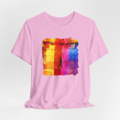 Colorful Abstract Slackline T-shirt | Slackline Highline Shirt - Rainbow Cubic Splatter Paint Design