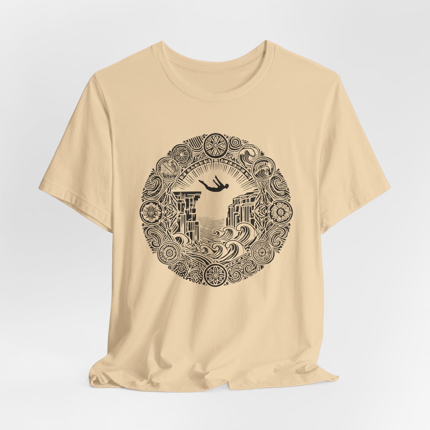 Mandala Style Cliff Jumping T-shirt for Outdoor Enthusiast and Adventure Lovers