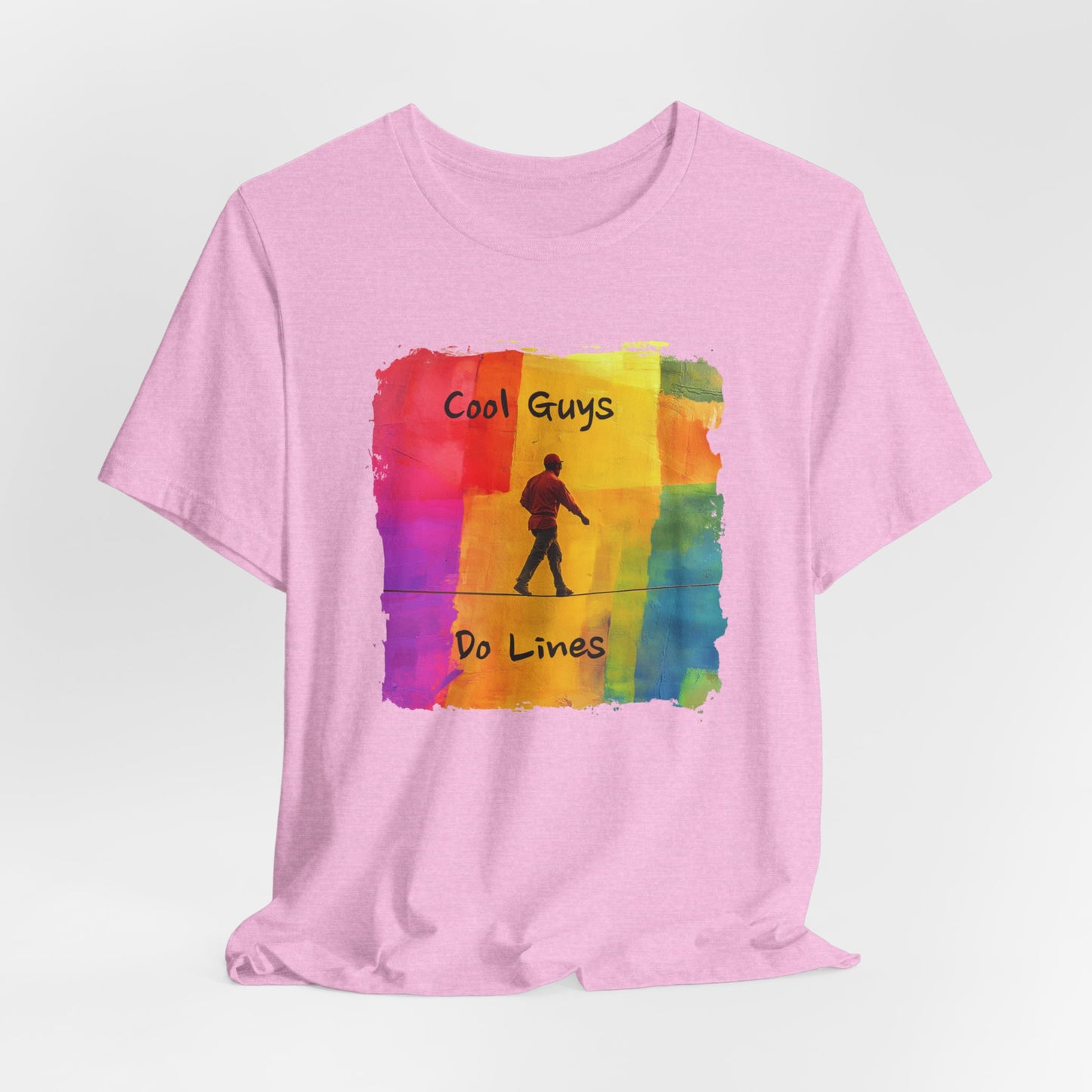 "Yeah, I Do Lines" Funny Slackline T-shirt | Colorful Abstract Slackline Highline Shirt - Rainbow Cubic Splatter Paint Design