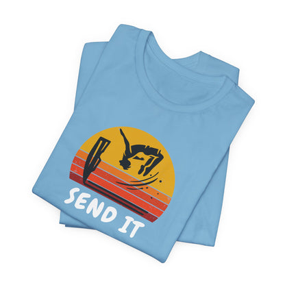 Retro "Send It" T-Shirt for Adrenaline Junkie | Cliff Jumping, Tricker, Parkour Athletes, Thrill Seeker Shirt