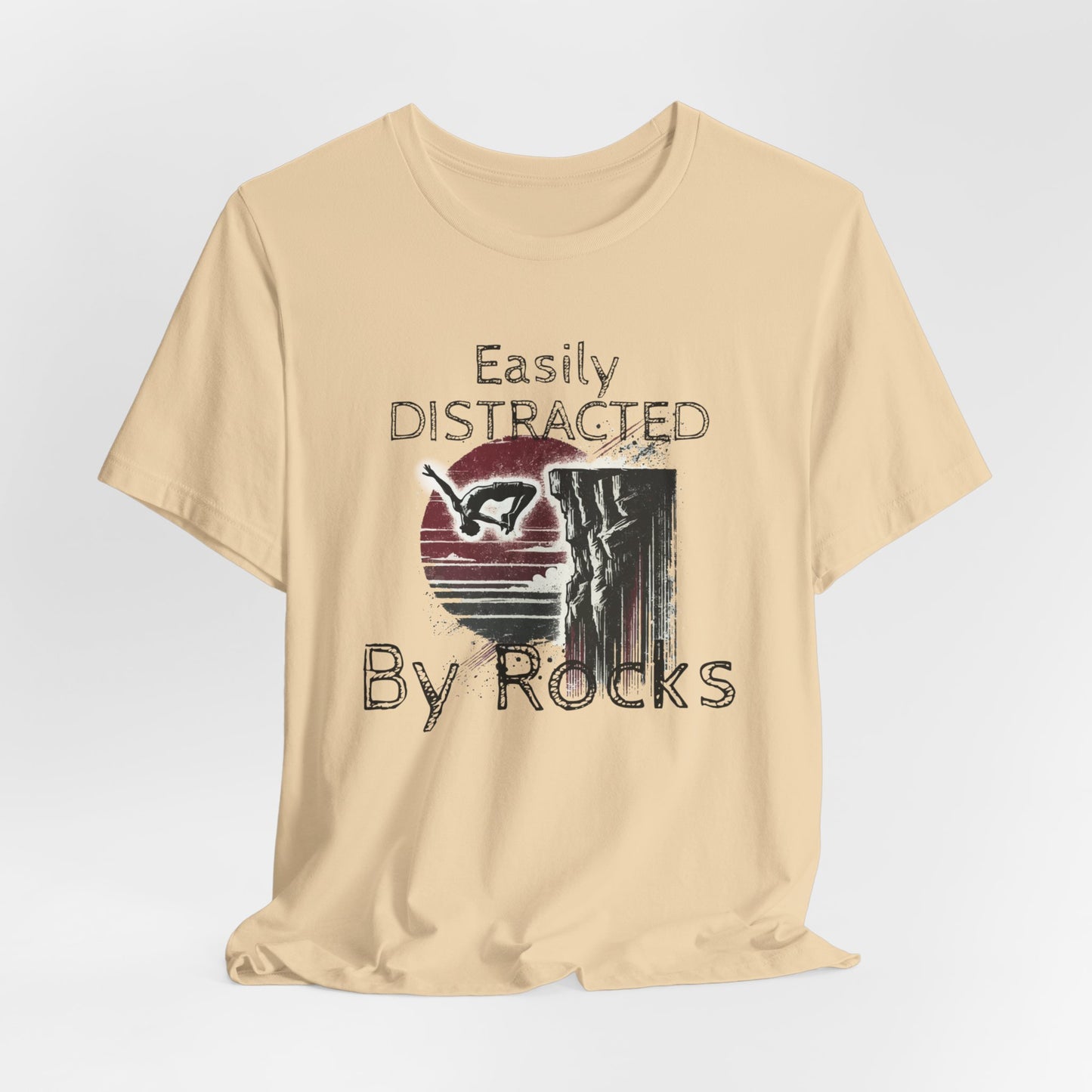 "Easily Distracted by Rocks" Cliff Jumping T-shirt | Distressed Grunge Style, Funny Shirt for Outdoor Enthusiasts