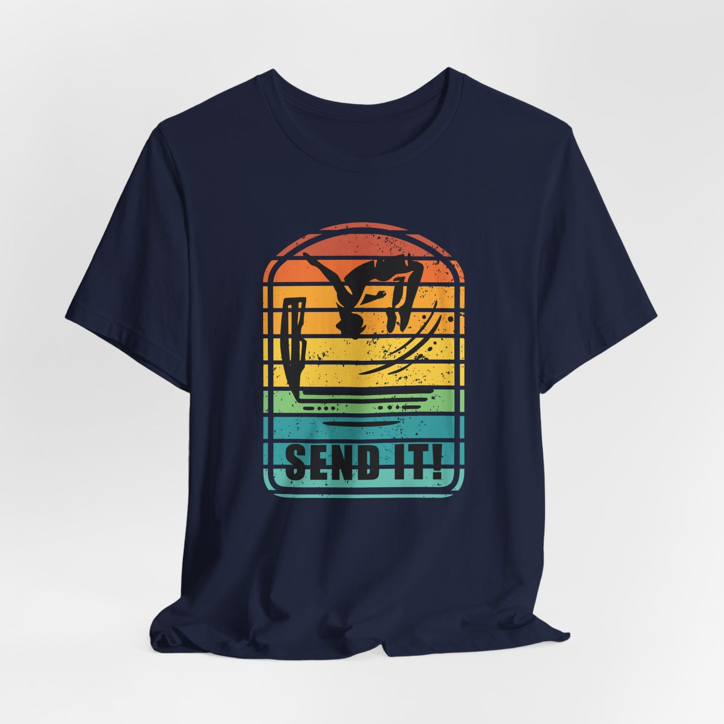 Retro "Send It" T-Shirt for Adrenaline Junkie | Cliff Jumping, Tricker, Parkour Athletes, Thrill Seeker Shirt