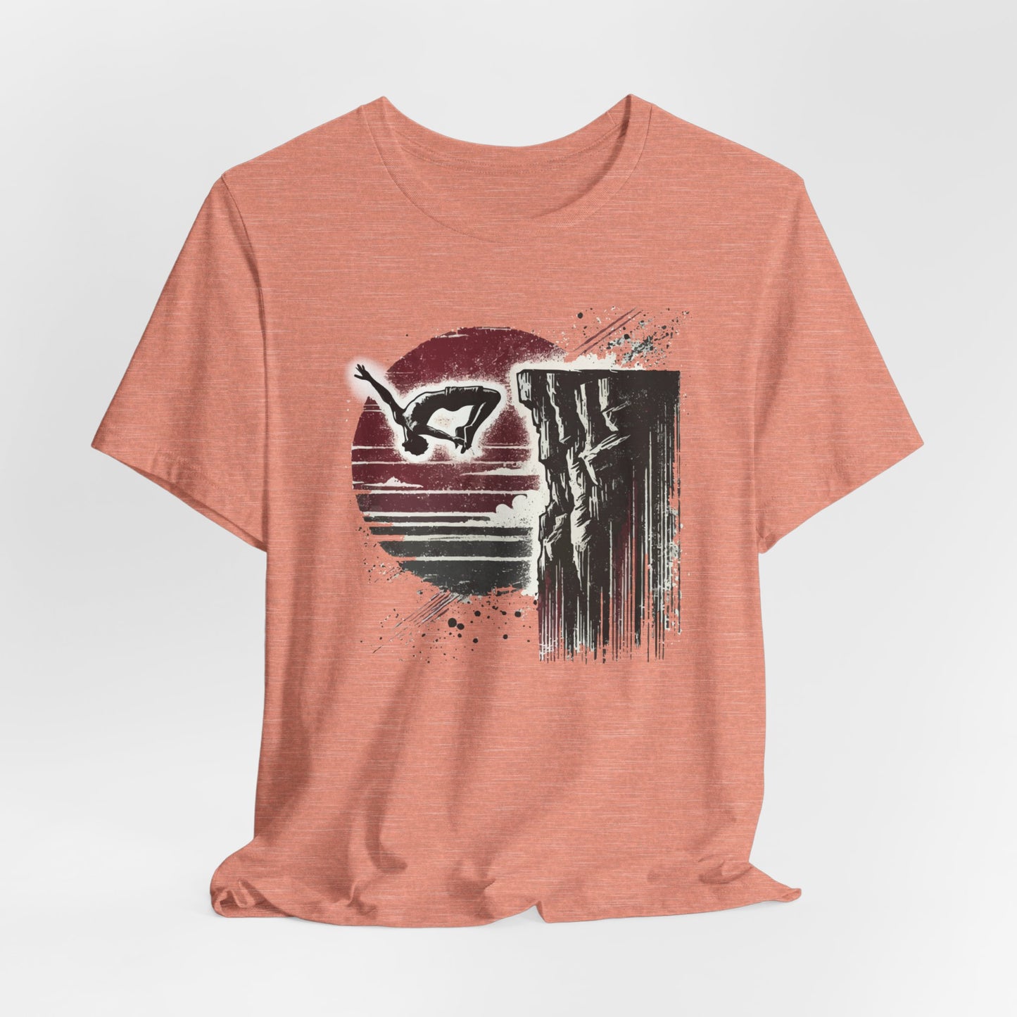 Distressed Grunge Cliff Jumping Graphic Tee | Cliff Jump Shirt for Outdoorsy Adventure Seekers