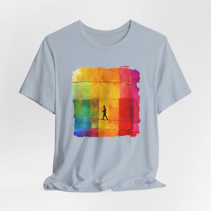 Colorful Abstract Slackline T-shirt | Slackline Highline Shirt - Rainbow Cubic Splatter Paint Design