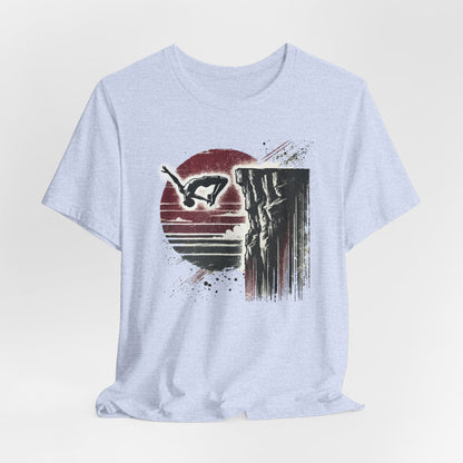 Distressed Grunge Cliff Jumping Graphic Tee | Cliff Jump Shirt for Outdoorsy Adventure Seekers