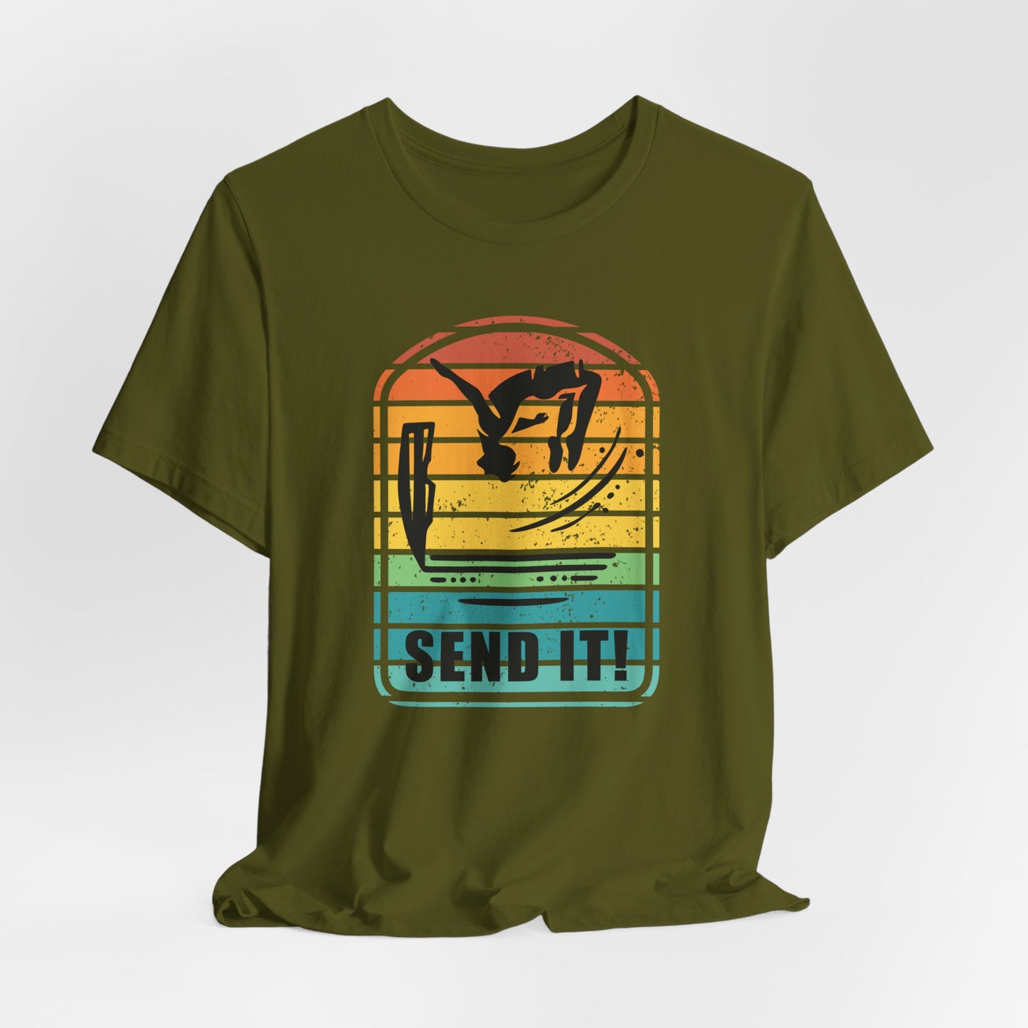 Retro "Send It" T-Shirt for Adrenaline Junkie | Cliff Jumping, Tricker, Parkour Athletes, Thrill Seeker Shirt