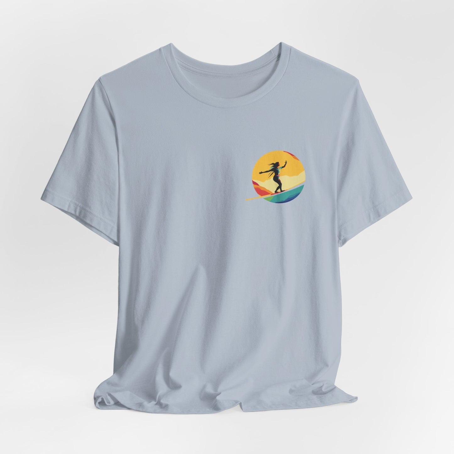 Slackline Shirt with Colorful Rainbow Moon Design Silhouette - Slackline/Highline Chest Icon Shirt