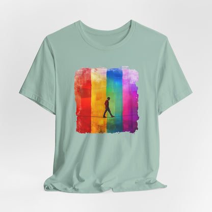 Colorful Abstract Slackline T-shirt | Slackline Highline Shirt - Rainbow Cubic Splatter Paint Design